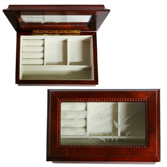 🆕️ Cherry Wood Frosted Glass Jewelry Box - Picture 3 of 3